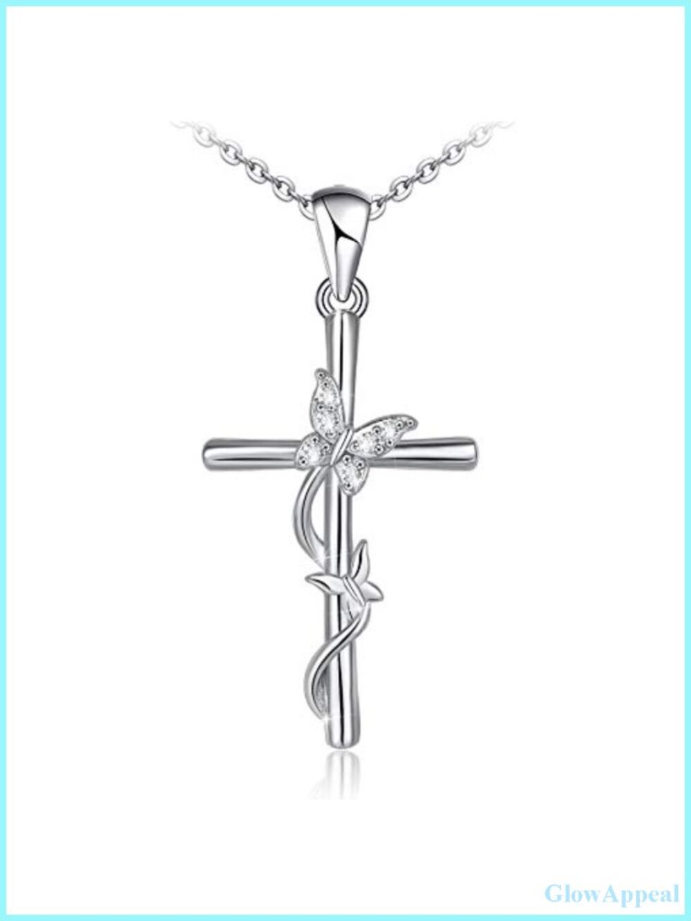 925 Sterling Silver Butterfly Cross Pendant Necklace for Women Gift